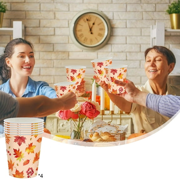 Nkmbld 24Pcs Thanksgiving Party Tableware Set, Colorful Maple Leaf Disposable Dinnerware with Paper Plates, Napkin, and Cups for Thanksgiving Autumn Harvest Party Supplies