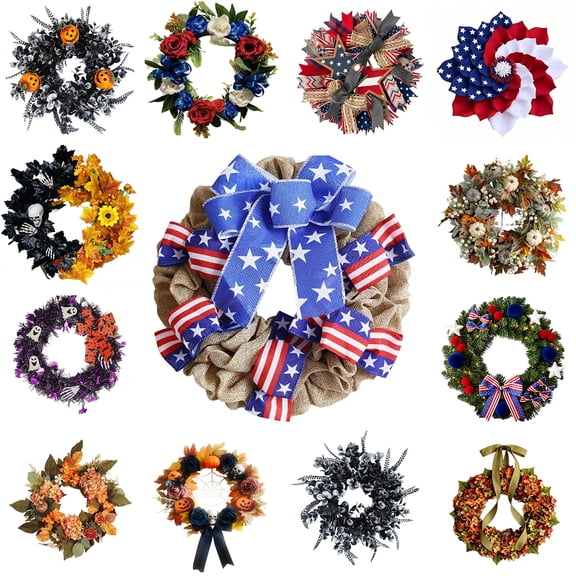 Nkmbld 250th Year Patriotic Wreath Decorations, Independence Day Artificial Wreath Pendant for Veterans Day Memorial Day Flag Day Wall Window Decor