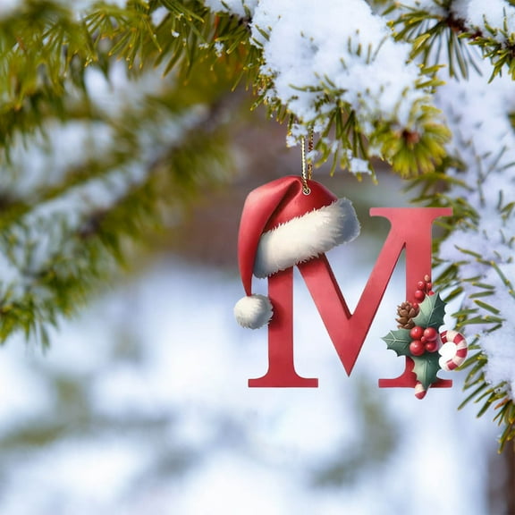 Nkmbld 26 Letter Ornaments Christmas Tree Decoration Personalized Santa Claus Monogram Initial Letter for Tree Diy Craft Christmas Ornament