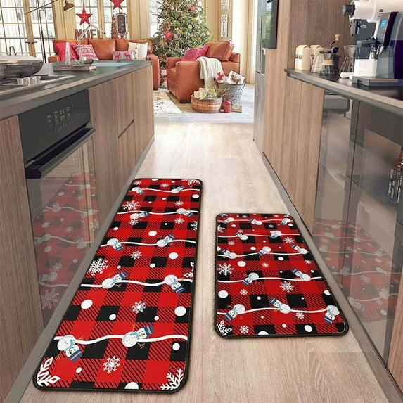 Nkmbld 2Pcs Christmas Kitchen Rugs and Mats for Floor, Non-Slip Backing Mat Merry Christmas Kitchen Decor Washable Rug Sets with Runner Xmas Decor