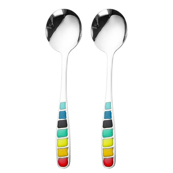 Nkmbld 2Pcs Food-Grade Spoons Stainless Steel Round Spoon High Colour Value Household Cute Eating Soup Spoon, Using for Home, Kitchen or Restaurant, Multicolor