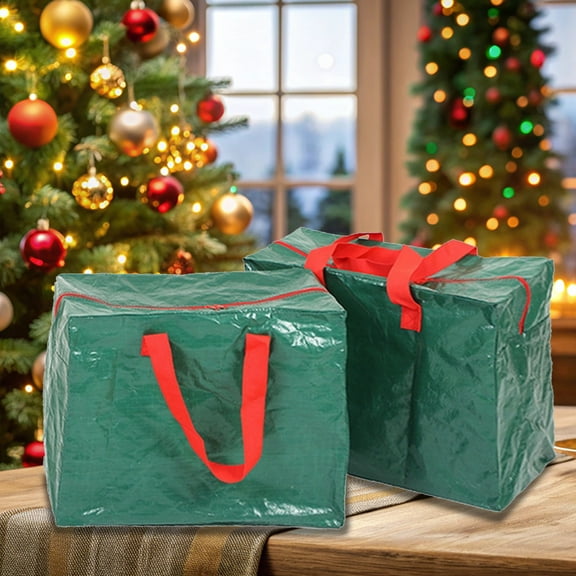 Nkmbld 2Pcs Heavy Duty Large Christmas Tree Storage Bag PE Woven Festive Gift Organizer Storage Bag Moving Storage Bag with Durable Reinforced Handles, Green