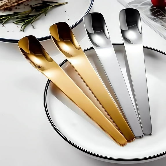 Nkmbld 2Pcs Salad Spoons Stainless Steel Flat Spoon Household Long Handle Ice Cream Spoon Cake Dessert Spoon Dumpling Filling Spoon, Using for Home, Kitchen or Restaurant, Silver