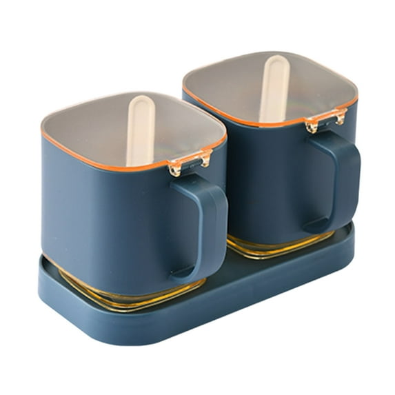 Nkmbld 2Pcs Seasoning Storage Containers with Spoon Standing Lid Kitchen Seasoning Bottle Jar Household Condiment Jar for Kitchen Salt Pepper Sugar, Blue