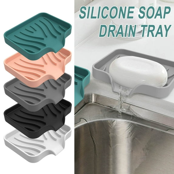 Nkmbld 2Pcs Soap Dish Holder, Soft Gel Soap Container for Sink Countertop, Soap Storage Tray Suitable for Kitchen, Bathroom, Laundry, Gray