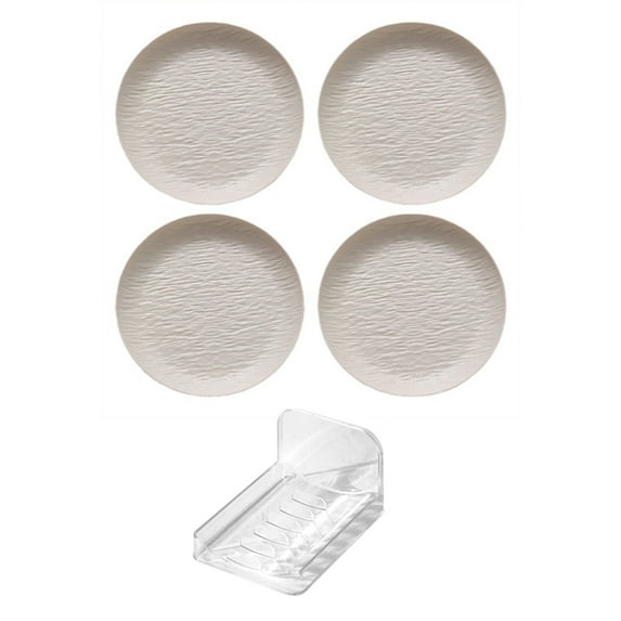 Nkmbld 4PCS Reusable Lightweight Plates Dishwasher and Microwave Safe, Plastic Serving Trays for Party, Unbreakable Dinner Plates for Kitchen Or Camping, Beige