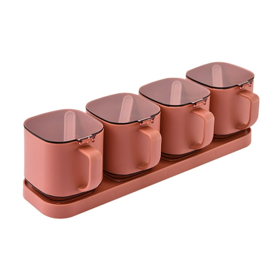 Nkmbld 4Pcs Seasoning Storage Containers with Spoon Standing Lid Kitchen Seasoning Bottle Jar Household Condiment Jar for Kitchen Salt Pepper Sugar, Pink