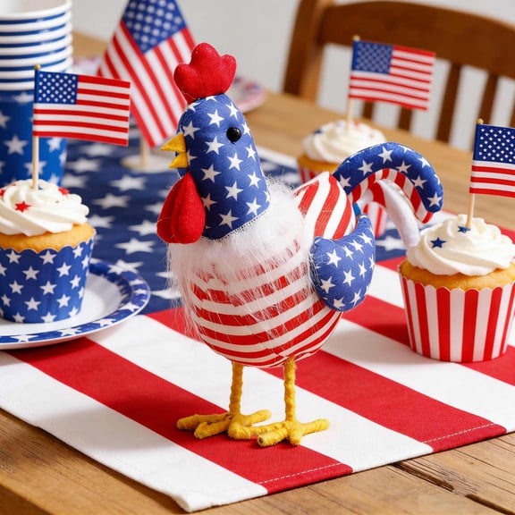 Nkmbld 4th of July Table Decorations Patriotic Turkey Figurine Tiered Tray Decor for Independence Day Tabletop Centerpieces Home Kitchen Office Desk Shelf