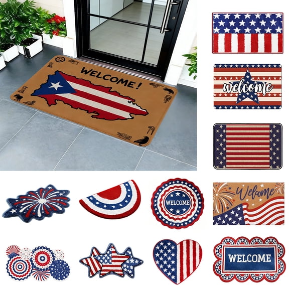 Nkmbld 4th of July Door Mat, Dirt Resistant Welcome Mats for Entryway, Anti Slip Floor Mat for Memorial Day Front Door Porch Indoor Outdoor Decor