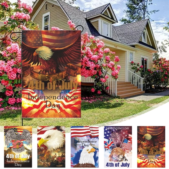 Nkmbld 4th of July Patriotic Garden Flag, Independence Day Garden Flag Double Sided Linen Yard Banner for Outdoor Lawn Patio Decoration, 12x18 Inch
