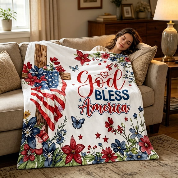 Nkmbld 4th of July Throw Blanket, Memorial Day Soft Cozy Flannel Blanket, Patriotic Lightweight Cozy Fleece Blanket for Couch Sofa Bed Home Decor