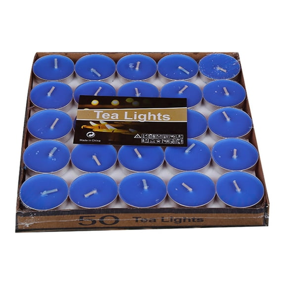 Nkmbld 50PC Unscented Tea Light Candles, Smokeless, Palm Tealight Candles for Wedding, Table Centerpiece, Christmas Lights, Home Dceor, Blue