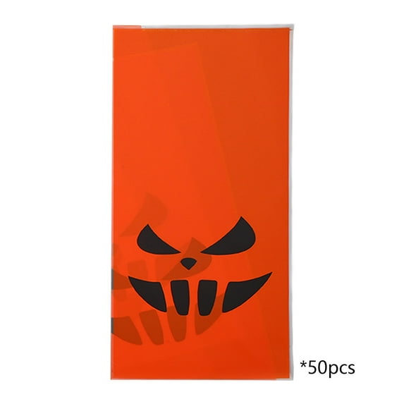 Nkmbld 50Pcs Halloween Trick or Treat Gift Bag Bulk, Plastic Helloween Tote Candy Goody Favor Bags for Helloween Party Decorations Favors Supplies, Orange