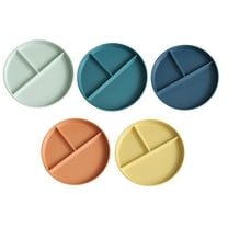 Nkmbld 5Pcs Divided Bamboo Plates with Three Compartment, Reusable Lightweight Divided Dish Set Stackable Divider Plates Microwave Safe, Multicolor