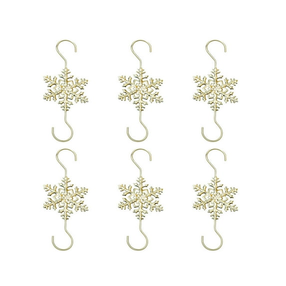 Nkmbld 6PC Christmas S-Hooks Snowflake Ornament Hook Hangers Tree Decorations Garland Rust Hanging Ornament Hooks, Gold