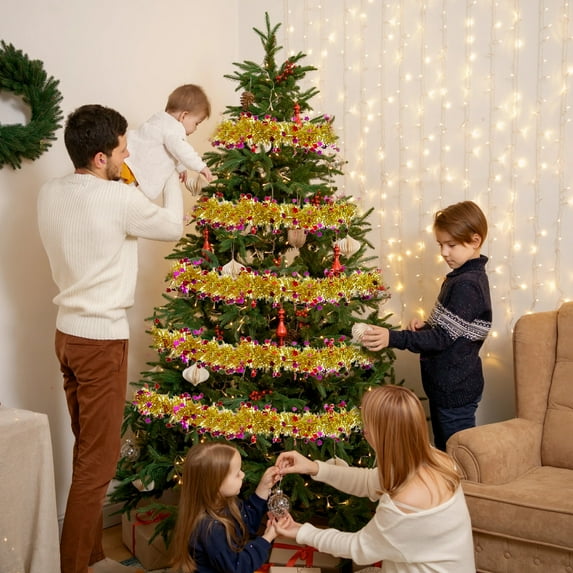 Nkmbld 6PC Colorful Ribbon, Christmas Tinsel Garland Metallic Foil Decorations Shiny Metallic Twist Hanging Garland Glitter Xmas Tree Hanging Ornaments, Yellow