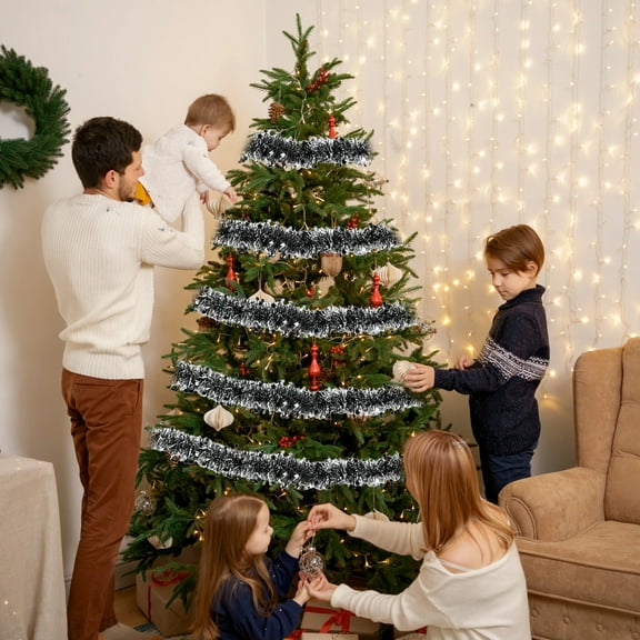 Nkmbld 6PC Colorful Ribbon, Christmas Tinsel Garland Metallic Foil Decorations Shiny Metallic Twist Hanging Garland Glitter Xmas Tree Hanging Ornaments, Black