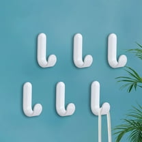 Nkmbld 6PC Heavy Duty Adhesive Hooks, Household Plastic Hooks No Punch Non Marking Hanging Buckle Strong Load Bearing Sticky Wall Hooks, White