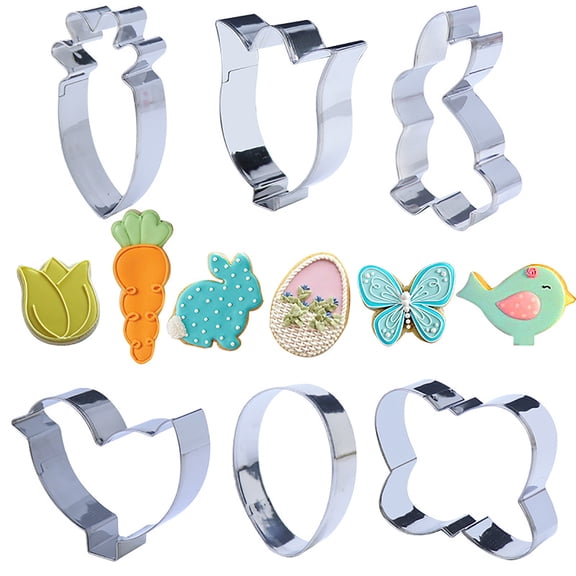 Nkmbld 6Pcs Molds for Baking Easter Cookie Cutters, Carrot Eggs Bunny Rabbite Shapes Cookie Cutters Stain Steel Sets for Home Baking Desserts