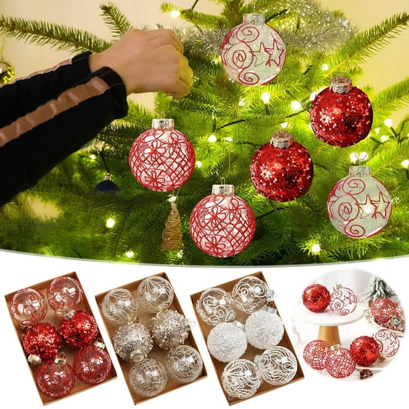 Nkmbld 6Pcs Shatterproof Christmas Ornaments Transparent Painted Christmas Balls Set Christmas Tree Hanging Decoration