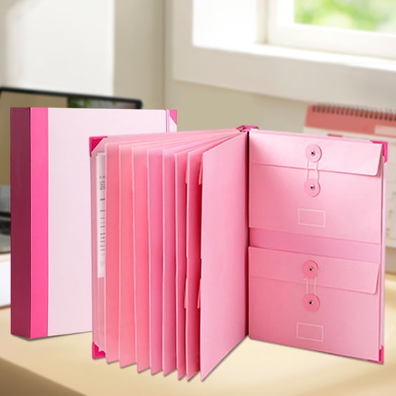 Nkmbld Accordion File Folder, Large Capacity Expanding File Folder with Multi-Pockets Paper Folder for Letter A4 Files Business Teacher Office, Pink