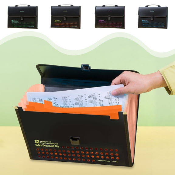 Nkmbld Accordion File Folder, Multi-Pocket Expanding Organizer File Folder with Handle, Large Capacity Office File Storage Bag for Office Business Home, Orange