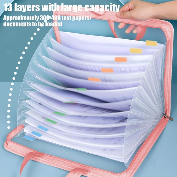 Nkmbld Accordion File Organizer Expanding File Folders, Large Capacity Handheld Organza Transparent File Bag Waterproof Test Paper Storage Bag, Pink
