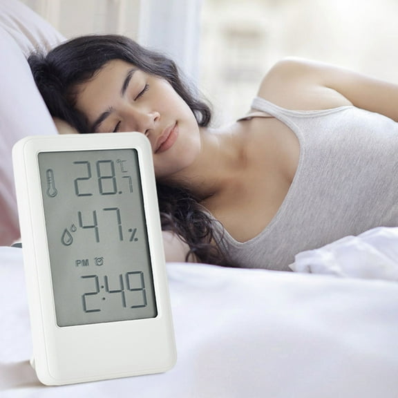 Nkmbld Alarm Clock Digital with LCD Display Thermometers Hygrometer Digital Temperature Humidity Snooze Alarm with Smart Clock Calendar