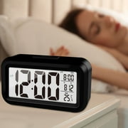 Nkmbld Alarm Clock Upgraded Digital 4.3in LED Display with Temperature Larger Lound Light Control Portable Snooze Calendar Brightness with Battery Powered Alarm Clock