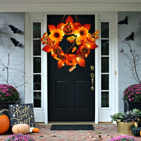 Nkmbld Artificial Fall Wreaths for Front Door, Lifelike Silk Thanksgiving Harvest Wreath for Home Window Wall Farmhouse Holiday Outdoor Indoor Decor