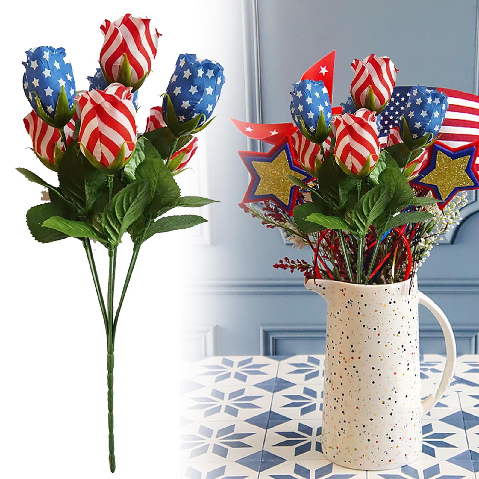 Nkmbld Artificial Flower Patriotic Memorial Bouquet Red White and Blue ...