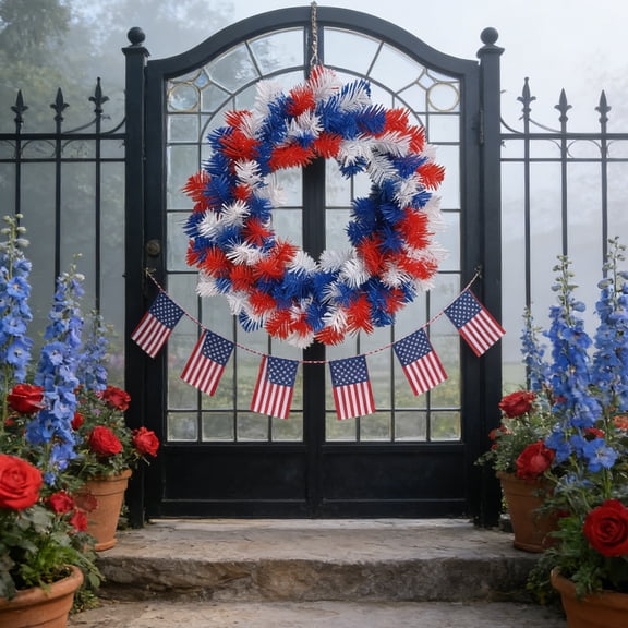 Nkmbld Artificial Hanging Flowers Outdoor Red Blue White Patriotic Fake Trailing Plant for 4th of July 250th Anniversary Patio Yard Decor