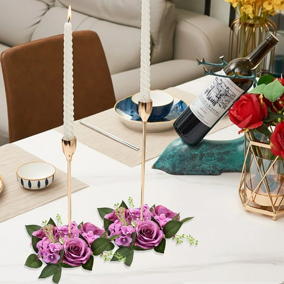 Nkmbld Artificial Rose Candle Rings Festive Wedding Decoration Candlestick Rings Suitable for Wedding Centerpieces Party Home Table Centerpiece