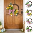 thumbnail image 1 of Nkmbld Artificial Spring Wreaths for Front Door, Spring Artificial Tulips Bow Wreath Door Hanger Rattan Wreath for Wall Porch Window Home Decorations, 1 of 8