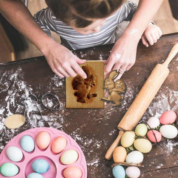 Nkmbld Baking Molds Bunny and Eggs Wooden Cook Mould, Baking Molds for Oreo, Chocolate, Cookie, Candy, Mini Cake