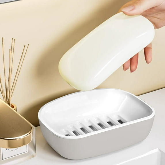 Nkmbld Bar Soap Holder Double Layered Draining Plastic Soap Box Easy to Clean Soap Storage Box for Kitchen, Bathroom, Container, Gray