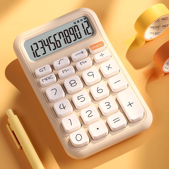 Nkmbld Basic Calculators Mini Handheld Calculator with 12 Digit, Portable Multifunctional Calculator Touch Comfortable with Big Buttons, White
