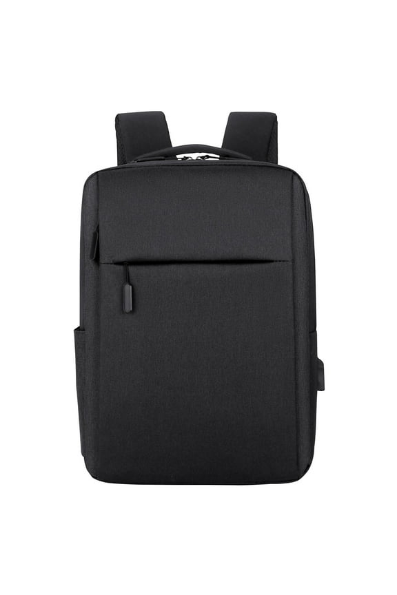 Basic Classic Solid Color Business Backpack Travel Flight Fits 15.6 Inch Laptop With USB Charging Port, Black