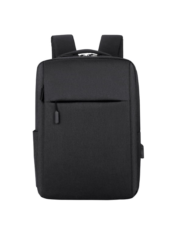 Basic Classic Solid Color Business Backpack Travel Flight Fits 15.6 Inch Laptop With USB Charging Port, Black