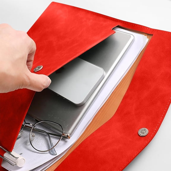 Nkmbld Basics File Folders for Filing, Imitation Leather Document Holders Large Capacity File Folder Organizer for 100 Sheets Business Portfolio Bag, Red