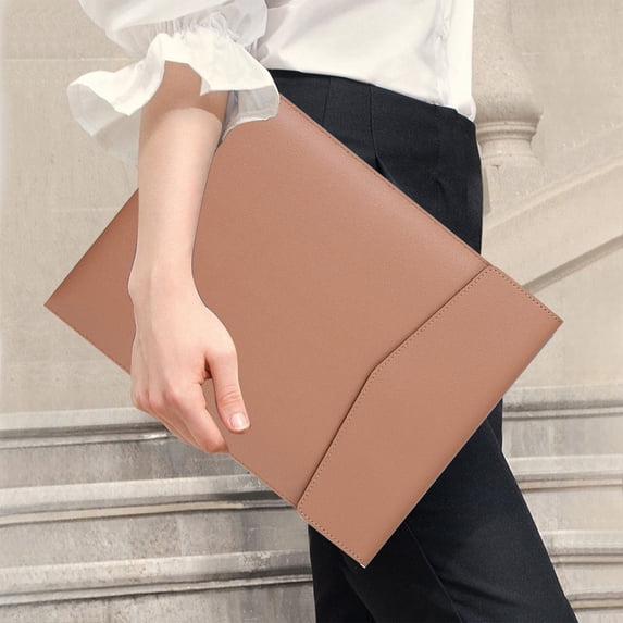 Nkmbld Basics File Folders for Filing, A4 Imitation Leather Business File Bag Large Capacity Storage File Folders, Fit Letter Size Paper, Brown