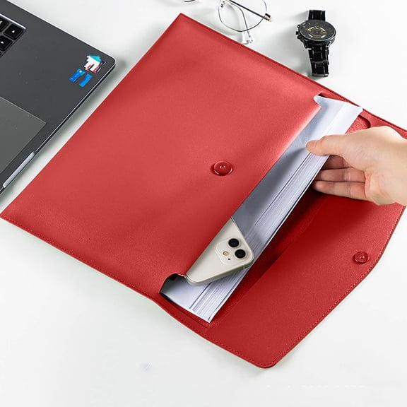 Nkmbld Basics File Folders for Filing, Leather Folders with Pockets Heavy Duty Pocket Folders Letter Size File Folders for Documents Office, Red
