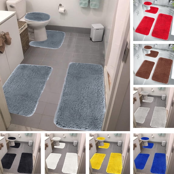 Nkmbld Bath Mats Solid Color Bath Mats 4 Set Soft Comfortable Bathroom Rugs Thick Toilet Mats Water Absorption Non-Slip