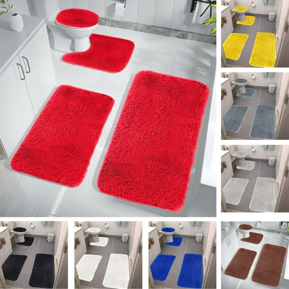 Nkmbld Bathroom Mat Solid Color Bath Mats 4 Set Soft Comfortable Bathroom Rugs Thick Toilet Mats Water Absorption Non-Slip