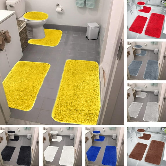 Nkmbld Bathroom Rugs Solid Color Bath Mats 4 Set Soft Comfortable Bathroom Rugs Thick Toilet Mats Water Absorption Non-Slip