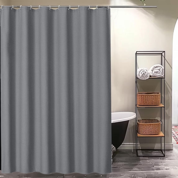 Nkmbld Bathroom Shower Curtain, Waffles Textured Heavy Duty Thick Fabric Shower Curtains for Bath, Luxurys Weighted Bath Curtain with Hook, Gray