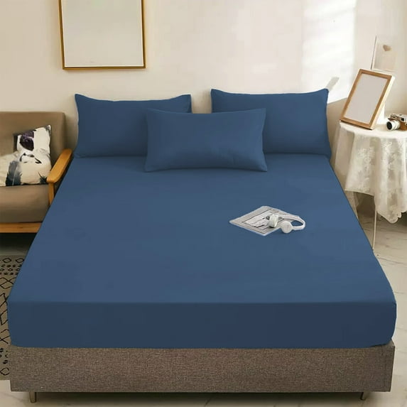 Nkmbld Bed Fitted Sheet with Pillowcases, Non Sliped Fixed Mattress Protector Super Soft Deep Pocket Bottom Sheets, Luxury Hotel Quality Bedding