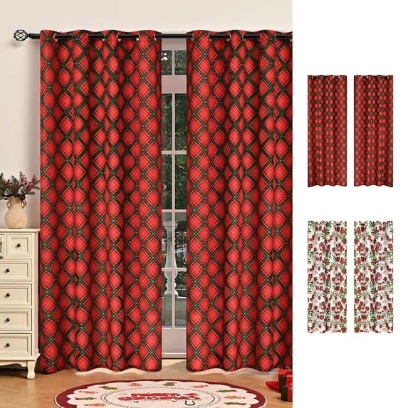 Nkmbld Bedroom Curtains Christmas Curtains Punched Living Room Blackouts Curtains Christmas Holiday Decoration for Living Room Kitchen Bedroom, Red