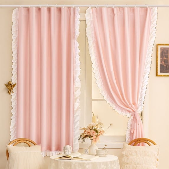 Nkmbld Bedroom Curtains French Styles Lights Opulence Vintage Lace Princess-Style Curtains for Home Bedrooms and Living Rooms Blackouts Curtains, Pink