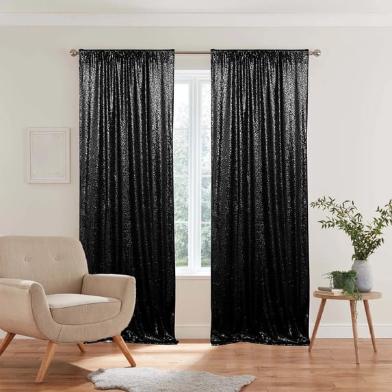 Nkmbld Bedroom Curtains Gold Sequin Background Curtains Party Stage Wedding Background Drapes Large Size Curtains Suitable for Party Wedding Decoration, Black